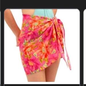 Beach Riot pink floral Melanie short mini sarong bathing suit cover one size